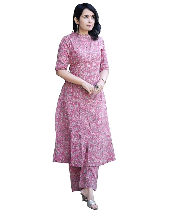 ANNI DESIGNER Women's Cotton Blend Floral Kurta with Pant-Trenddive