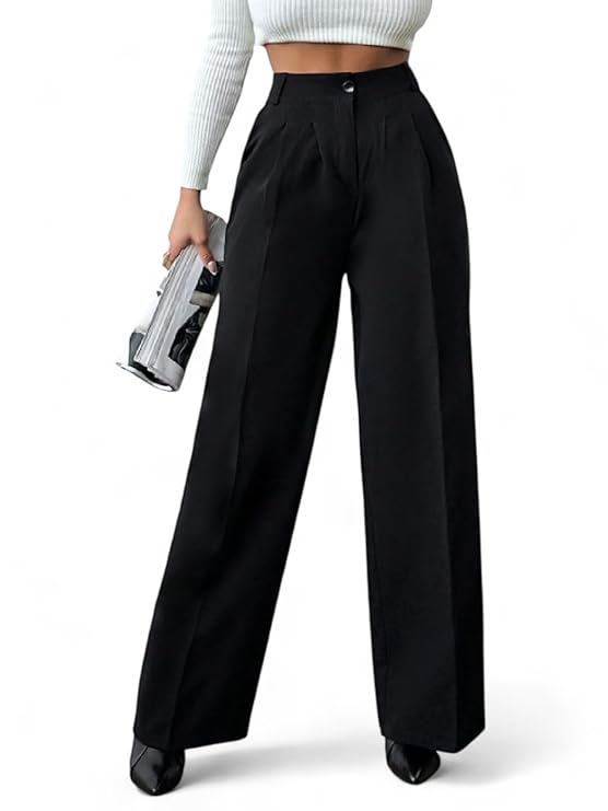 OOMPH! Women's High-Waisted Pant | Wide Leg Trousers -TRENDDIVE