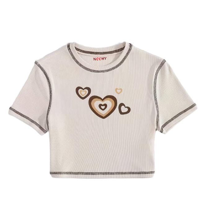 NooHy Heart Printed Round Collar Half Sleeve Crop Top/T-Shirt Suitable for Women-TRENDDIVE
