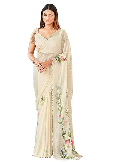 Womanista Women's Satin Hand Print Saree-TRENDDIVE