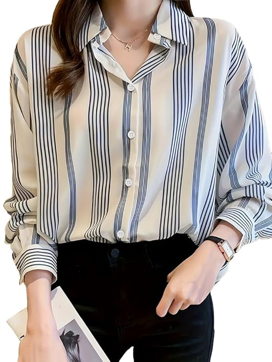 TADKEE Women's V Collared Casual Stylish Long Sleeve Oversized Fit Shirt-TRENDDIVE