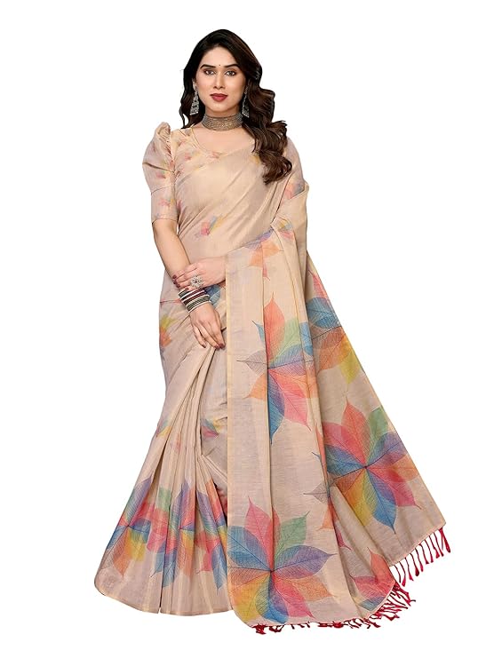 Yashika Women's Chanderi Floral Digital Print Chandheri Sarees for Women's-TRENDDIVE