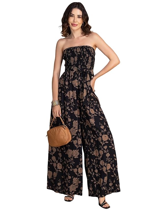 Moomaya Women's Off-Shoulder Printed Rayon Jumpsuit-TRENDDIVE