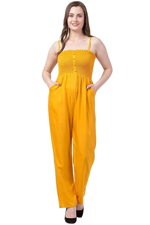 fabitto Straight Strap Smocked Jumpsuit for Women-TRENDDIVE