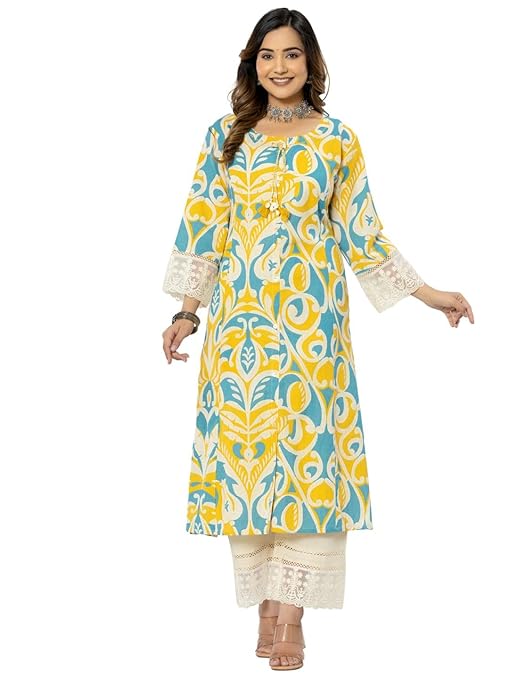 rytras Women's Suits in Cotton Printed A-Line Kurta with Pant Set-TRENDDIVE