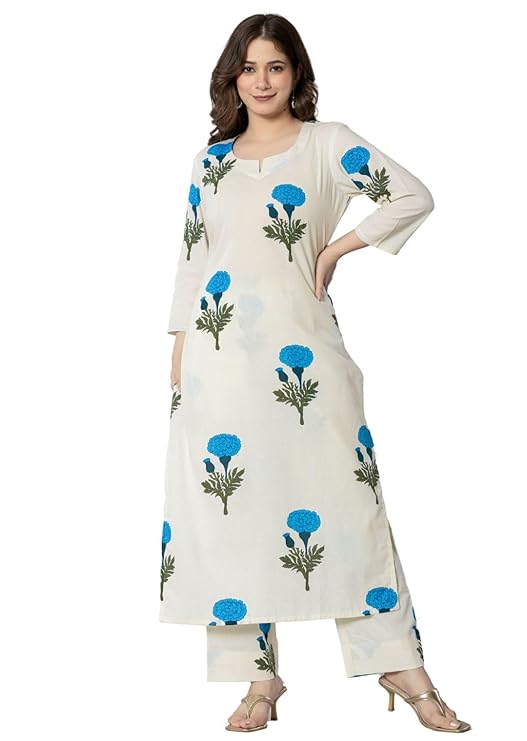 rytras Women's Suits in Pure Cotton Printed Straight Kurta Set with Palazzo Pants-TRENDDIVE