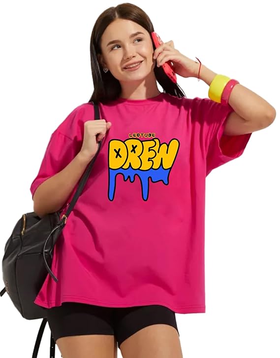 LEOTUDE Women's Cotton Oversized Fit Half Sleeve Oversized Tshirt-TRENDDIVE