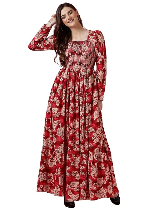 Sheetal Associates Crepe Women's Mix Floral Printed Grown with Regular Sleeves Full Lenth and Square Neck-TrendDive