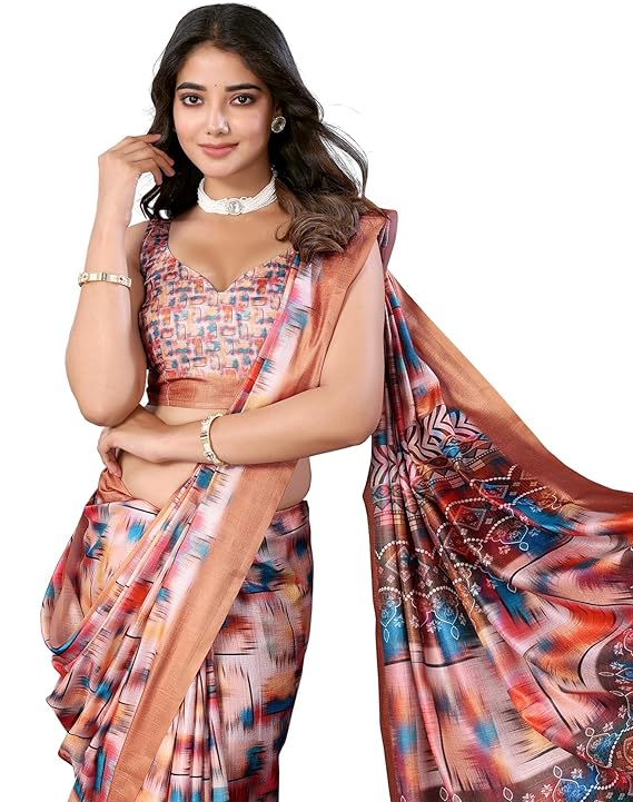 Yashika Women's Plain Digital Print Art Silk Cotton Sarees for Women's-TRENDDIVE