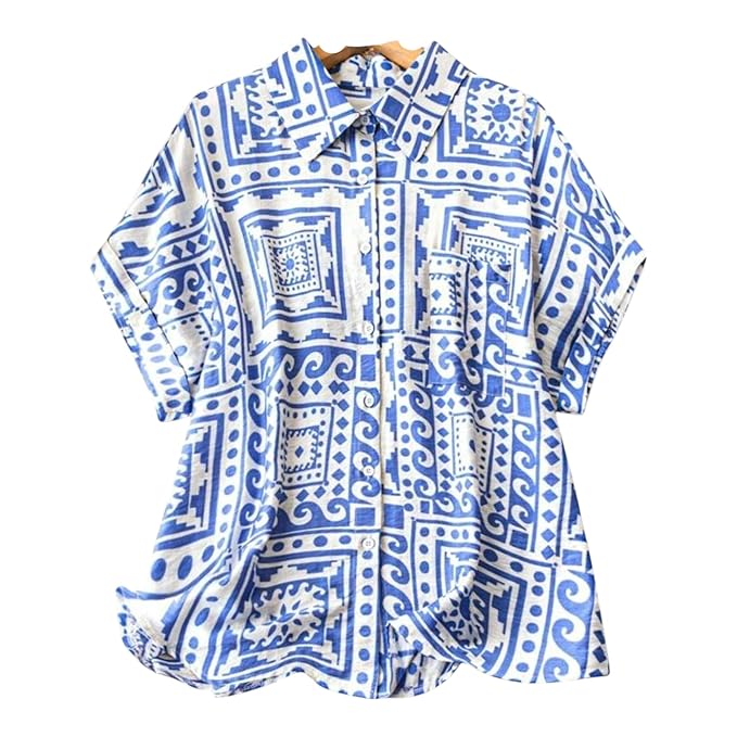 Gufrina Women's Geometric Print Shirt with Front Pocket-TRENDDIVE