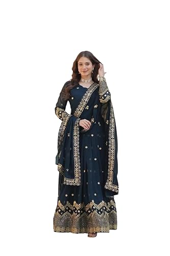 ARVINDA SILKS Women's Faux Georgette Embroidered Anarkali Suits-TRENDDIVE