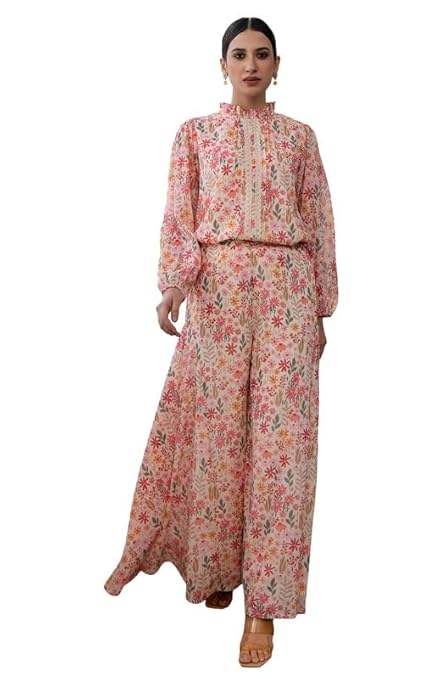 Janasya Georgette Floral Regular Co-ord Set for Women-TRENDDIVE