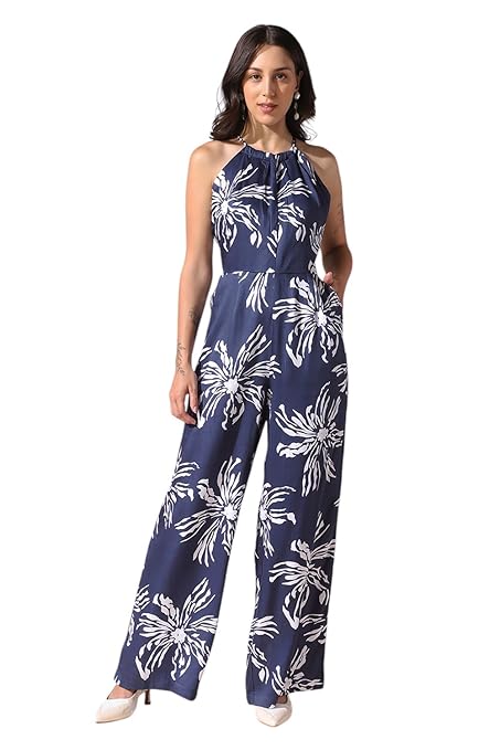 DL Woman Halter Neck Floral Printed Jumpsuit for women-TRENDDIVE