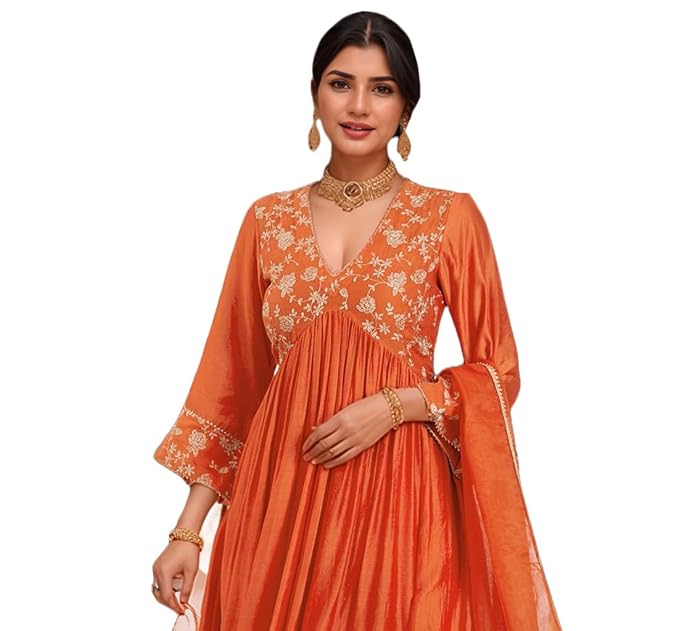 ANNI DESIGNER Women's Rayon Viscose Anarkali Embroidered Suits-TRENDDIVE
