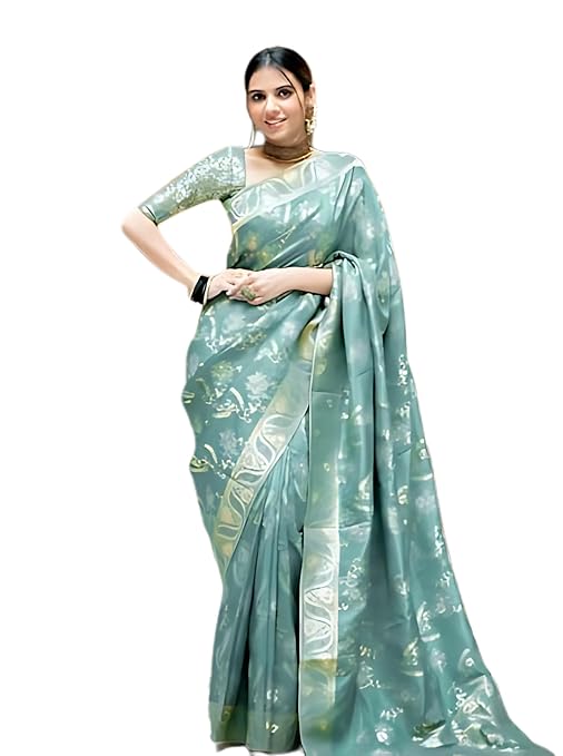 C J Enterprise Women's Pure Kanjivaram Soft Silk Saree Banarasi Style with Blouse-TRENDDIVE