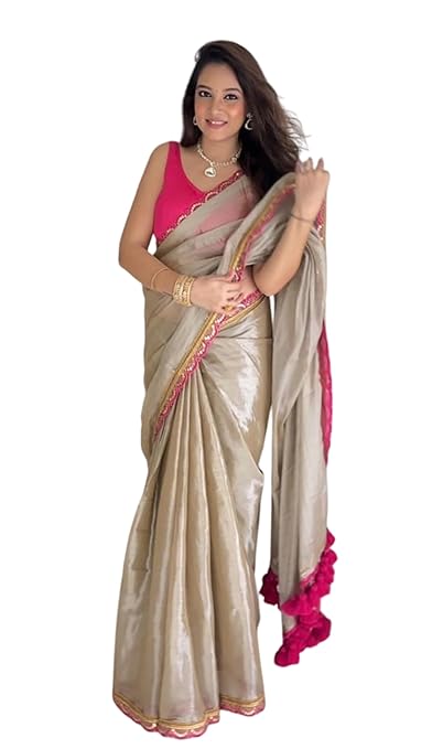 HMP Fashion Women's Two-Tone Soft Erode Silk Saree with Lace Border with blouse-TRENDDIVE