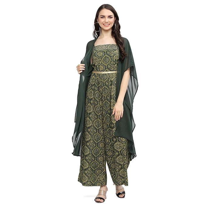 BIBA Rayon Straight Printed Jumpsuit for Women-TRENDDIVE