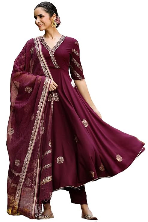 GoSriKi Elegant Wine Anarkali Women’s Suit's
