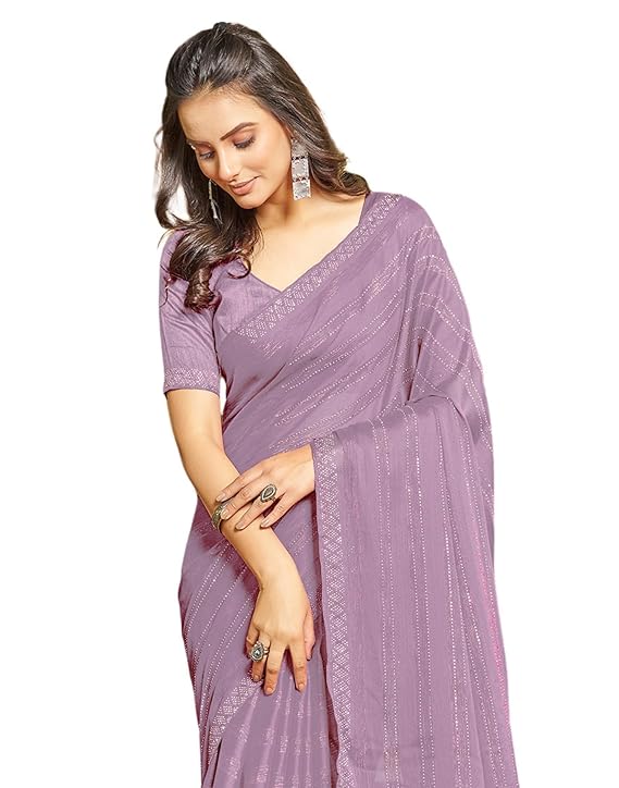 SIRIL Women's Chiffon Hot Fixing Stone Work Saree With Blouse-TRENDDIVE