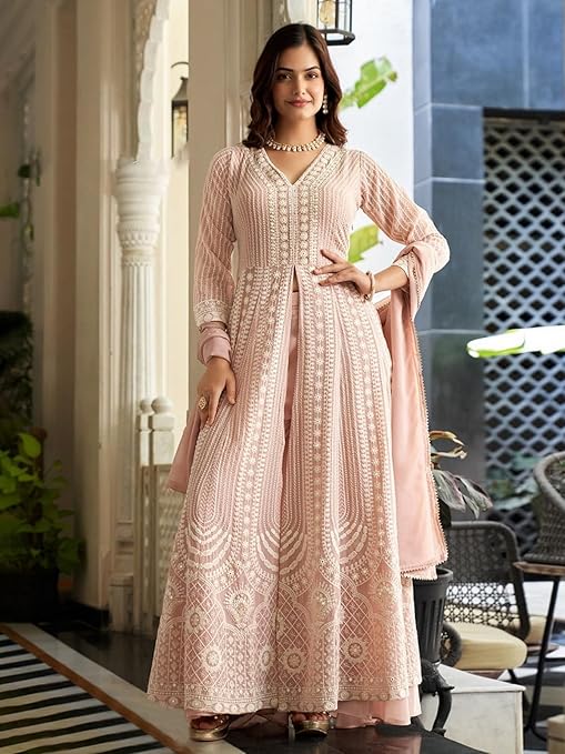 Omkar Textile's Light Pink anarkali Suits-TRENDDIVE