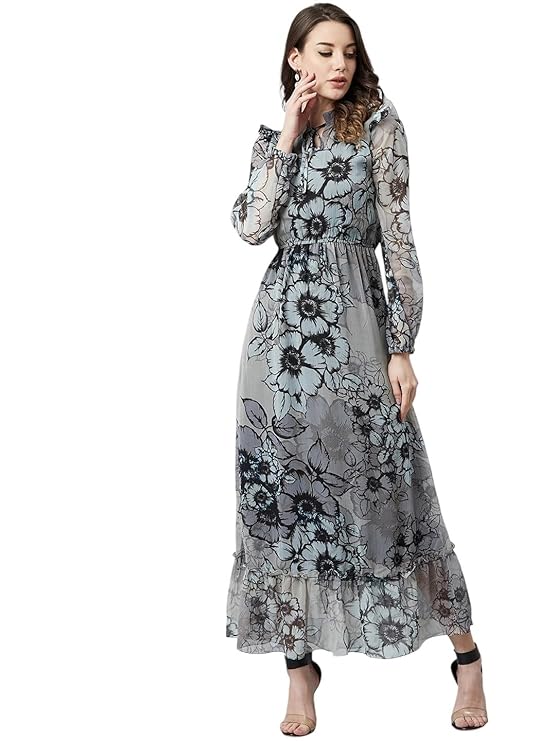 LITZO Women's Chiffon A-Line Maxi Dresses-TRENDDIVE