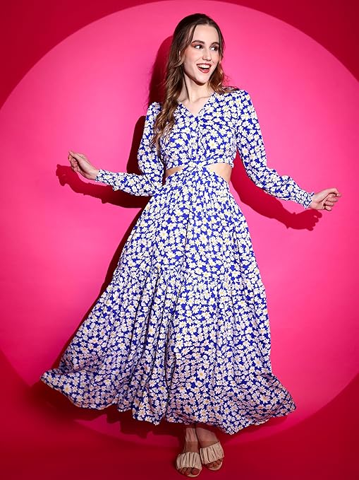 Sheetal Associates Women's Full Sleeve V-Neck Casual Dress-TRENDDIVE