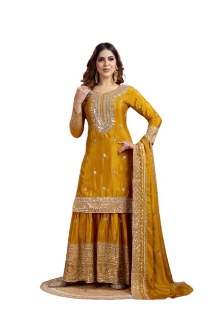 Trups Shop Women's Embroiderd Chinnon Fabric Sharara Suit for women-TRENDDIVE