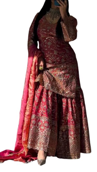 DEEMAULI Women's Embroidered Georgette Sharara Suit- TRENDDIVE