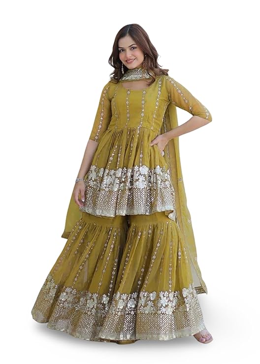 KEDARFAB Women's Georgette Sharara suit-TRENDDIVE