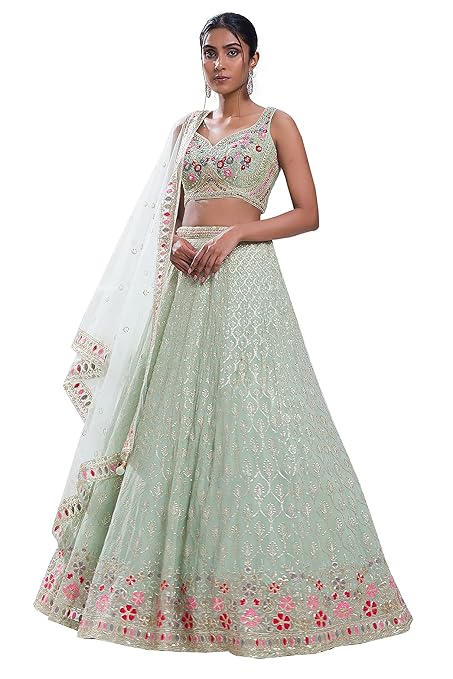 TRENDMALLS Women's Georgette Lehenga Choli with Dupatta-TRENDDIVE