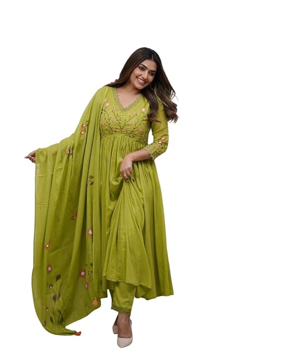 DevKarts Women's Cotton Embroidered Long Anarkali-TRENDDIVE