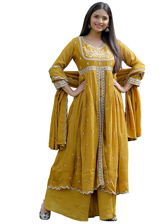 Naixa Women's Vichitra Silk Anarkali-TRENDDIVE