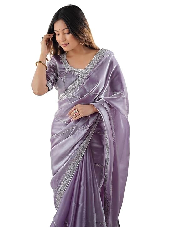 SIRIL Women's Tissue Silk Sequence Embroidery Saree -TRENDDIVE