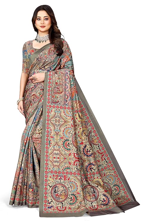 Madhubani Print Manipuri Silk Saree -TRENDDIVE